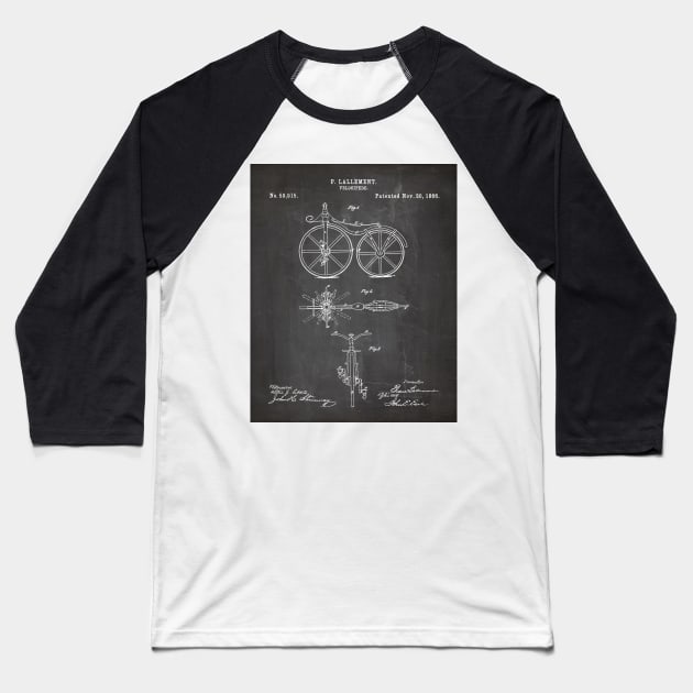 Bicycle Patent - Cycling Cyclist Bike Riding Fan Art - Black Chalkboard Baseball T-Shirt by patentpress